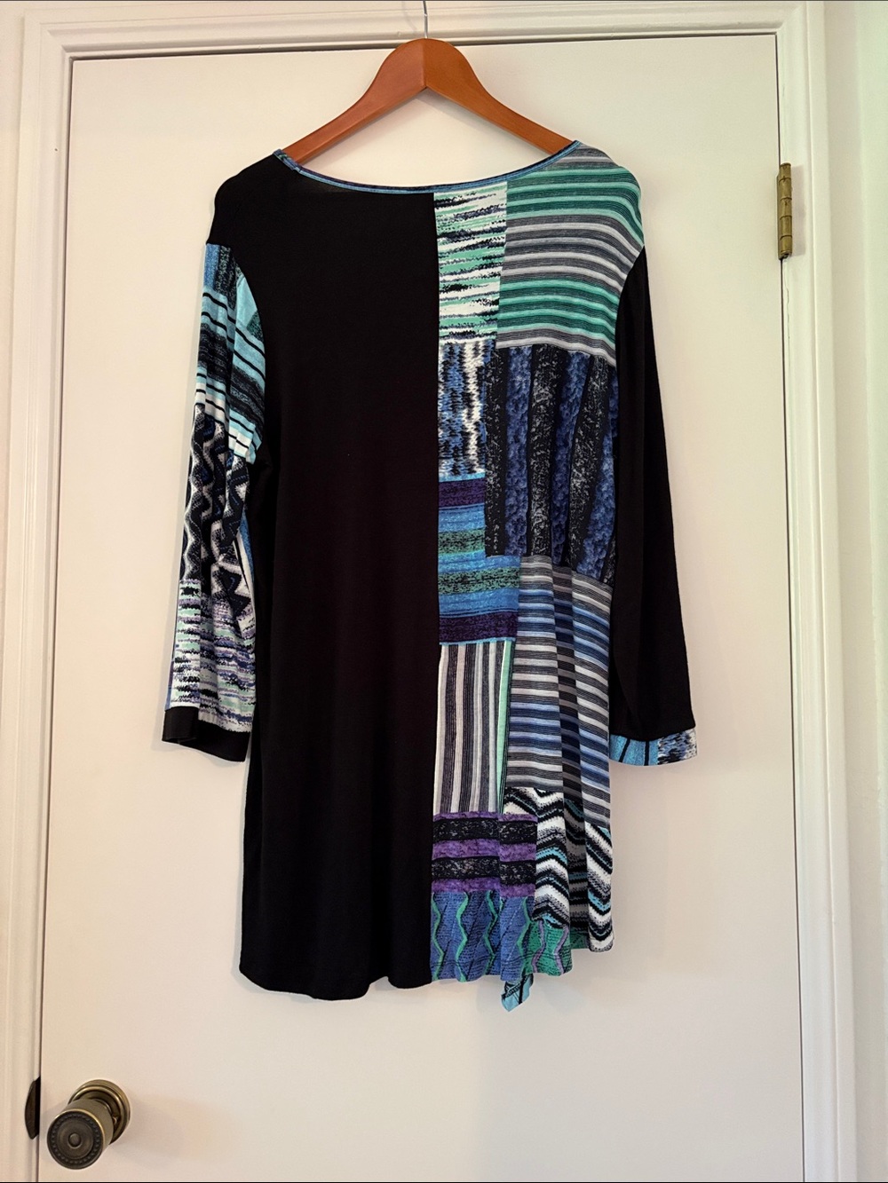 Parsley & Sage Black Tunic with Teal Blue Purple Patchwork - Picture 2 of 8